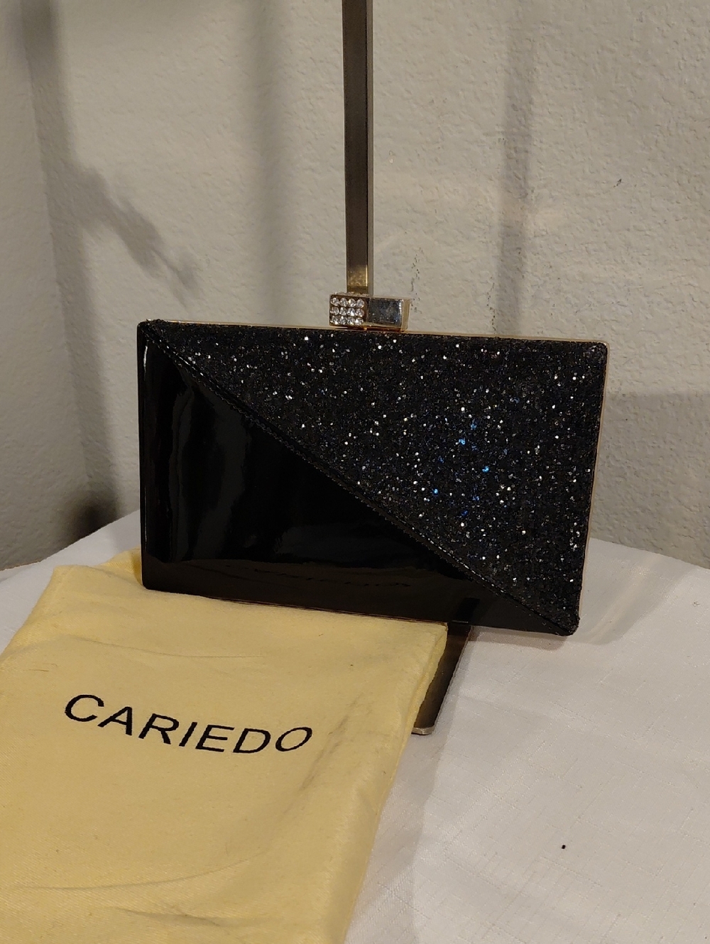Cariedo Black Glitter Patent Evening Clutch